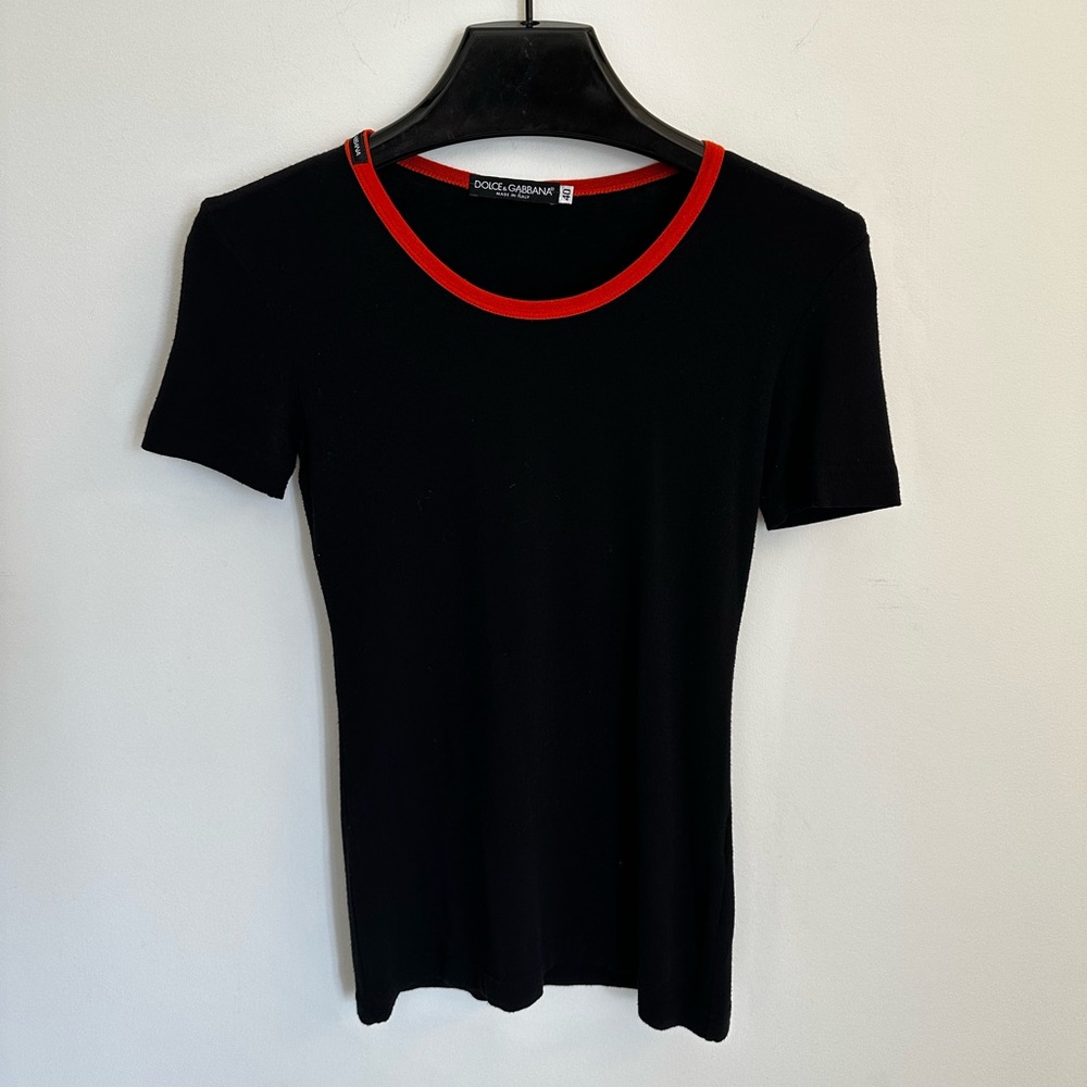 Dolce & Gabbana Black Top with Orange Trim Tess AUTHENTIC